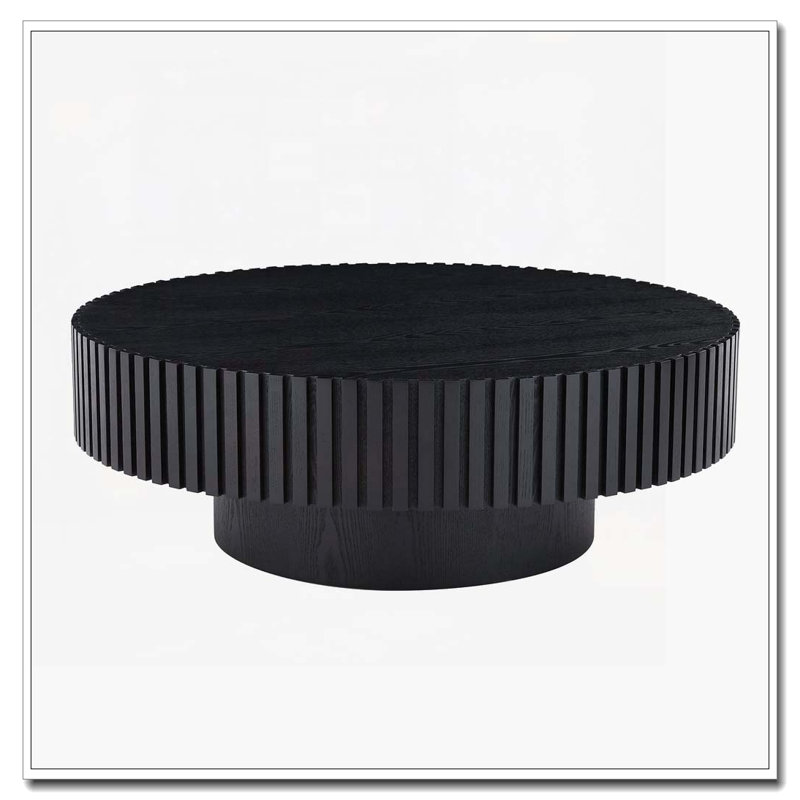 Round Coffee Table with Sturdy Pedestal, Matt Black, 13.77" H x 35.43" L x 35.43" W