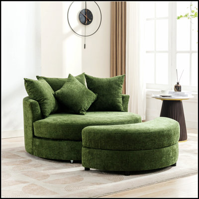 Fauteuil demi-tonneau pivotant à 360 ° avec repose-pieds de rangement et 4 coussins, siège de loisirs moderne pour le salon