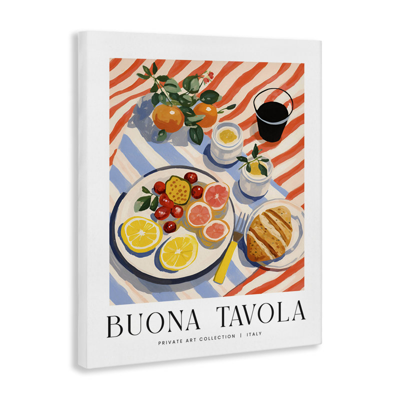 Tableau sur toile représentant un plateau de fruits italien classique, création de Lettered and Lined, H 20 po x l 16 po