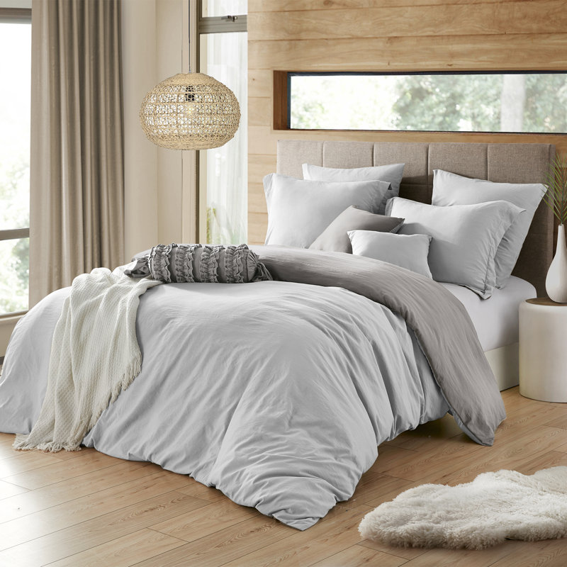 Ultra Soft Gray and Silver Reversible Microfiber Duvet Cover Set