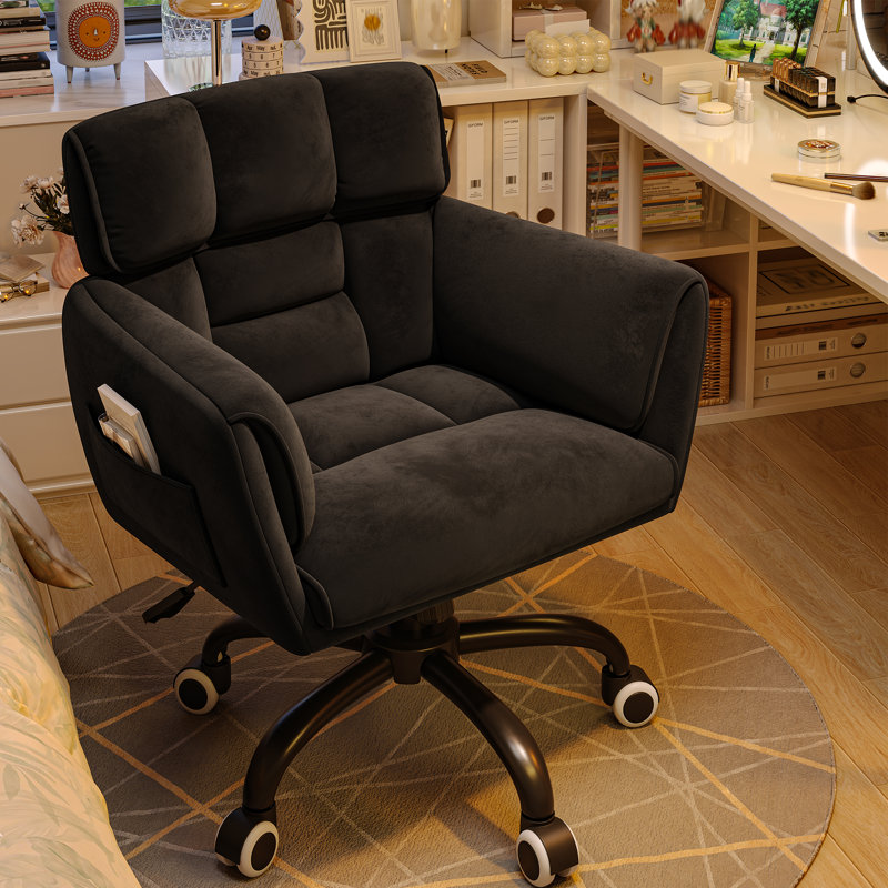 Chaise de bureau rembourrée avec poches latérales, Noir, Noir
