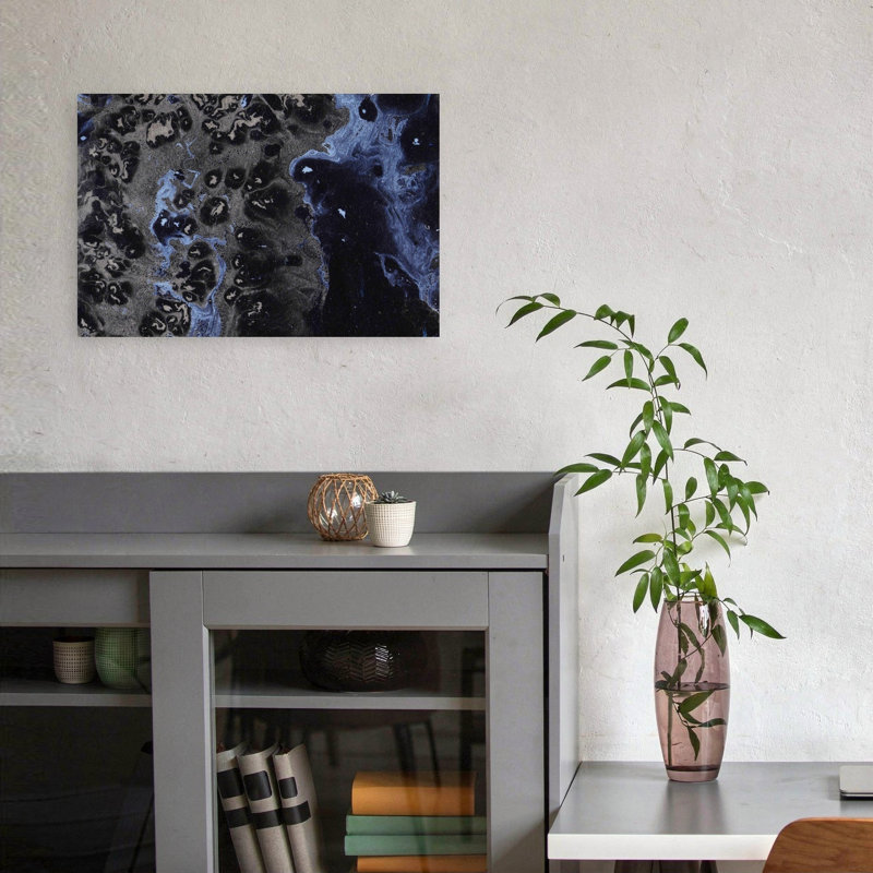 Impression d'art abstrait bleu profond bleu océan profond, 12" H x 18" W