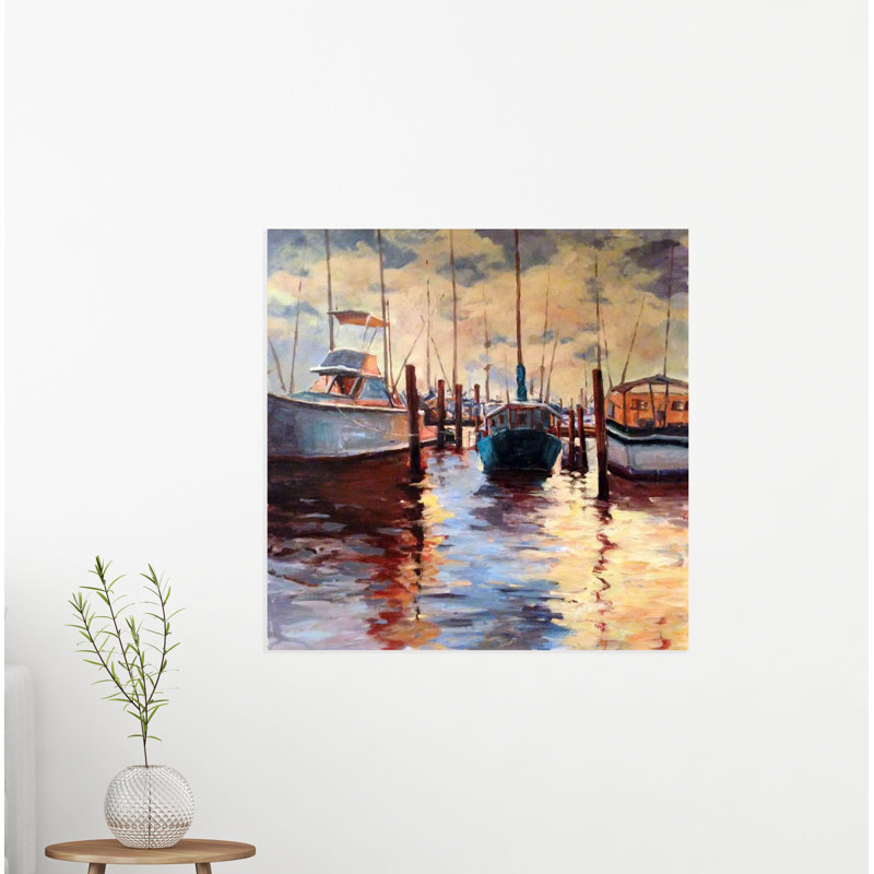 Docks At Sunset - reproduction d'art sur toile, H 20 po x l 20 po x P 1 po, Unframed