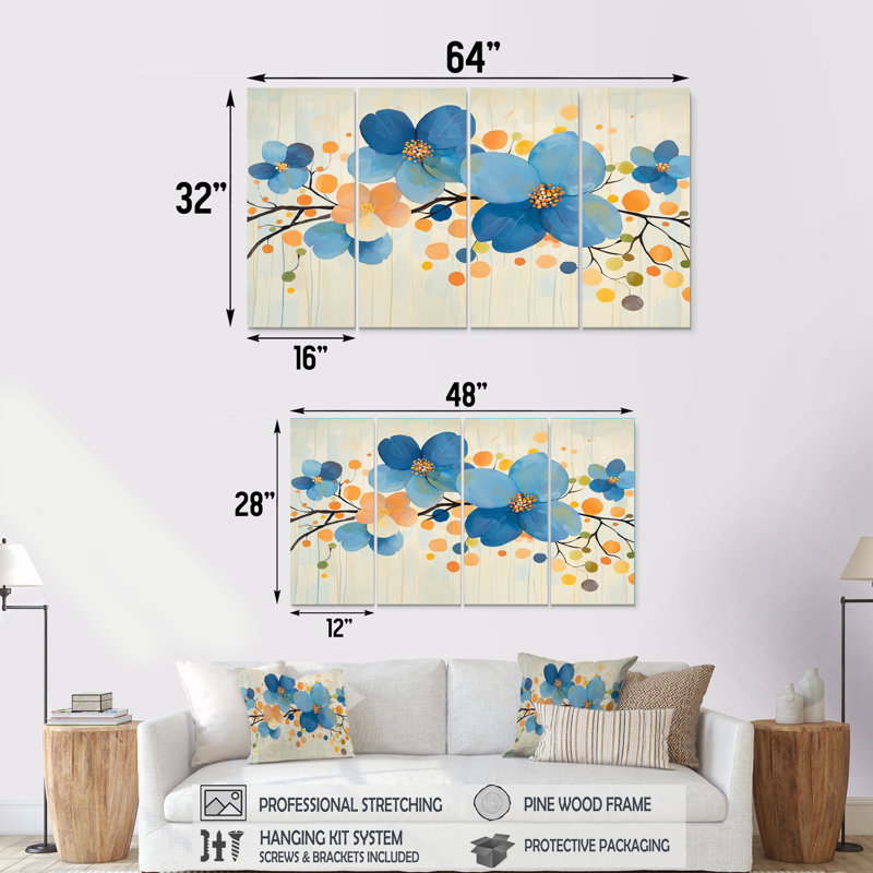 Rosé de couleur douce du cornouiller I - décoration murale cornouiller - art mural traditionnel, H 28 po x l 48 po, 4