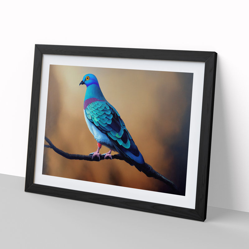 Contemporary Pigeon Bird - Framed Print, Black, 25cm H x 34cm W x 2cm D