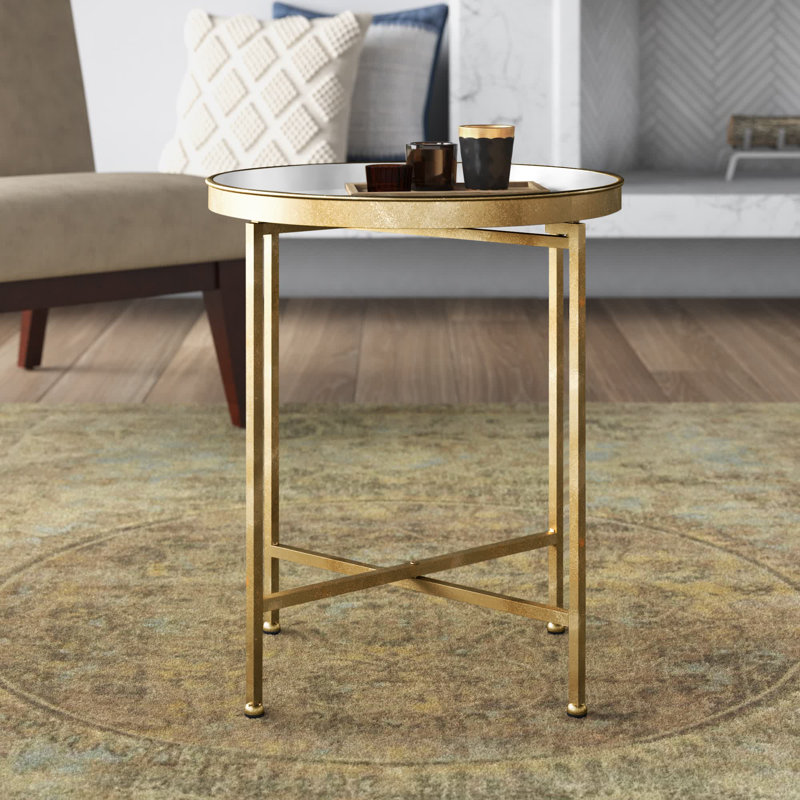 Ekta Iron Tray Top End Table, White, Silver, 22" H x 18.25" W