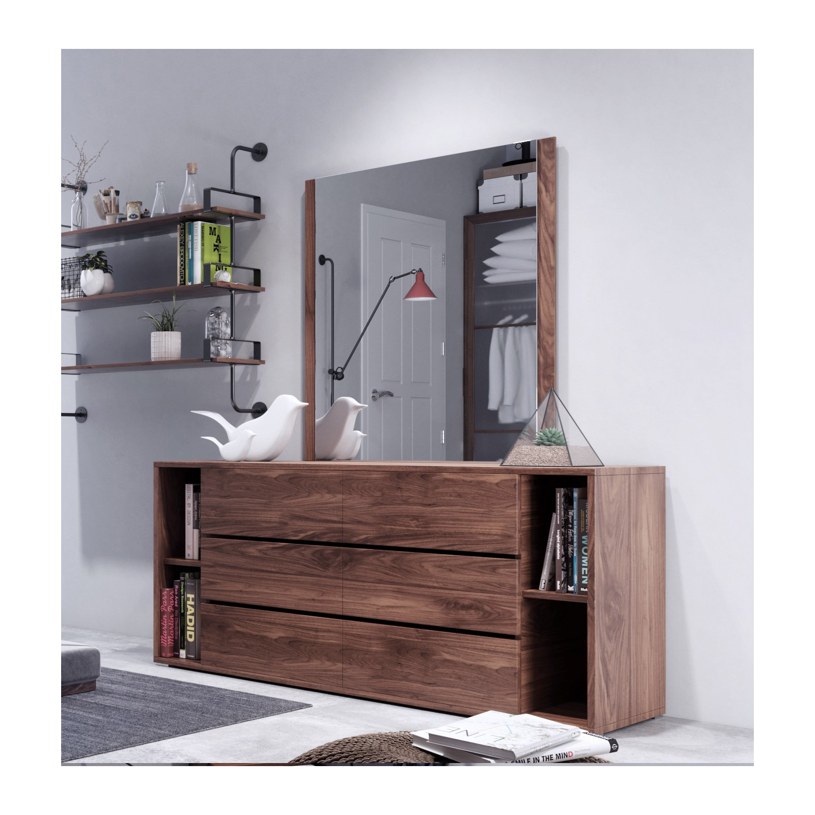 Amalie Rectangle Wall Mirror, Walnut