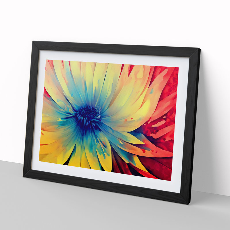 Illuminated Modern Flower Abstract - Single Picture Frame Print, Black, 46cm H x 64cm W