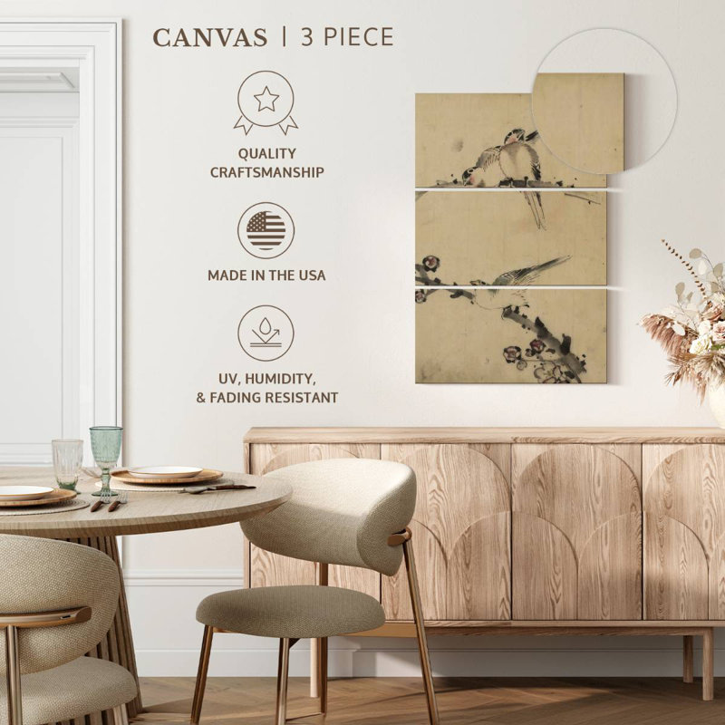 Brampt Three Birds Perched On Branches, 74" H x 48" W