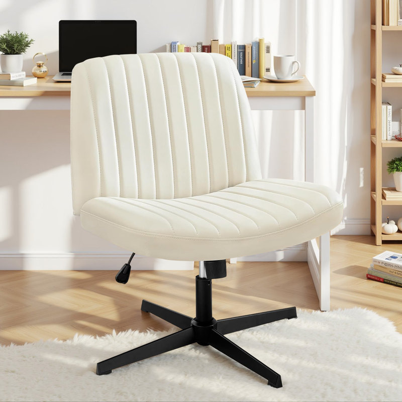 Brenae Upholstered Armless Swivel Task Chair, Fabric, PU Beige