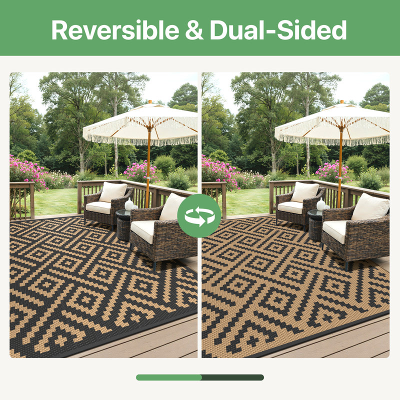 Shimeek Machine Woven Outdoor Mat, Recycled P.E.T Waterproof Outdoor Mat, Black&Brown, Polyester, Rectangle 8'10" x 12'  