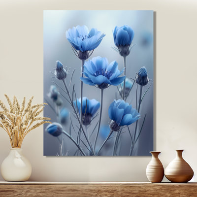 Monochromes bleus gris avec fleurs de maïs - Reproduction d'art mural bleuets