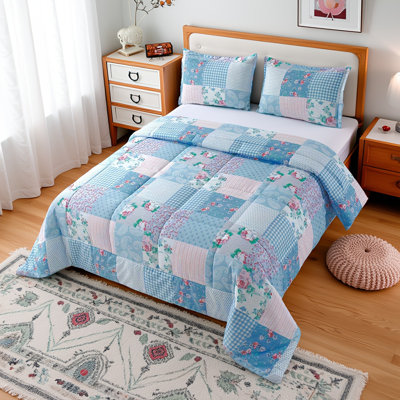 2 Pieces Pastoral Patchwork Floral Comforter Set Twin Size, Reversible Quilted Comforter With 1 Pillowcase, Soft Breathable Farmhouse Bedding For All Seasons, Suitable For Bedroom, Guest Room, Hotel, Dorm, Perfect Gift