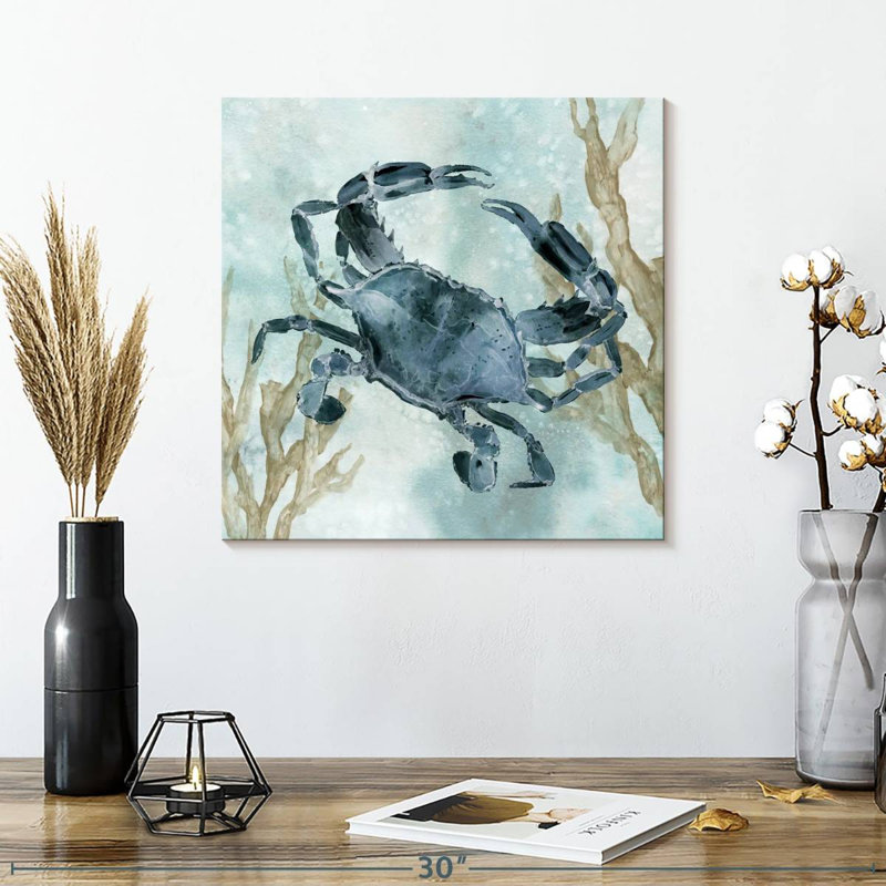 Crabe bleu marine sur toile, H 16 po x l 16 po x P 1,25 po