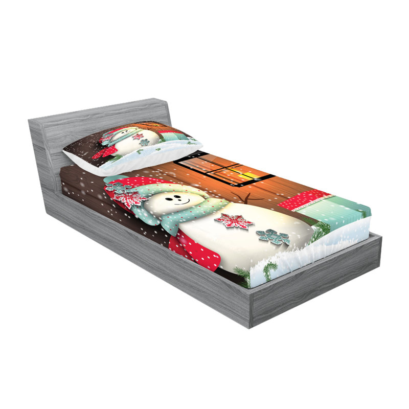 Drap-housse et coussin décoratif Ambesonne Christmas, blanc et brun, Ensemble de draps pour lit simple + deux taies d'o