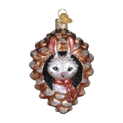 Blown Glass Ornament for Christmas Tree, Piney Rabbit
