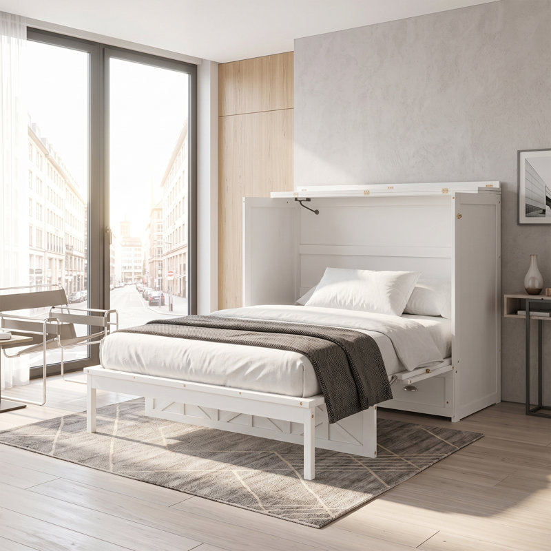 Lit escamotable avec grands tiroirs Murphy, Blanc