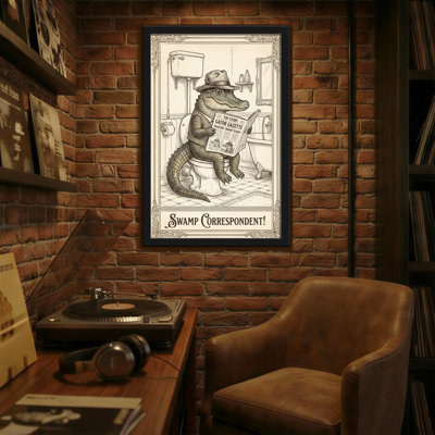 Bath & Laundry Alligator Reading Newspaper On Toilet