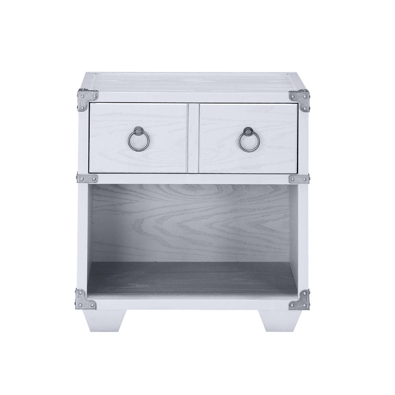 Sleek Nightstand In Grey For Bedroom With Double Pull- Open Space And 1 Drawer Use