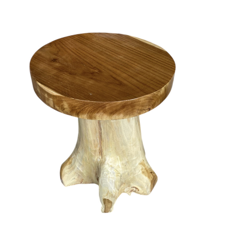 Solid Teak Wood Root End Table Rustic Mid Century Modern Home Décor