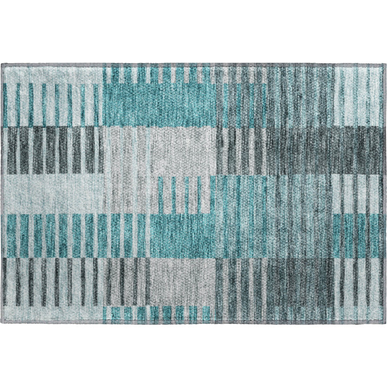 Premium Machine Washable Prisco Teal Rug