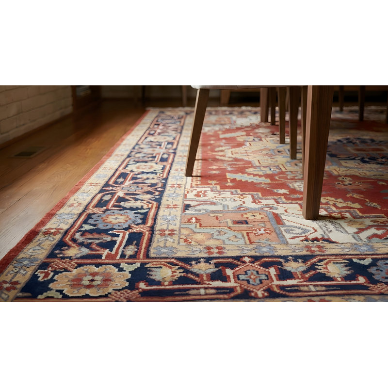 Tapis contemporain à motif géométrique en laine noué à la main Coral, Rectangle de 12 pi x 18 pi