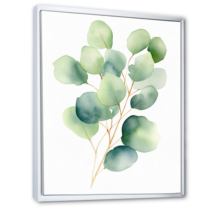 «White Green Minimalisme Eucalyptus Essence VII» sur toile, H 20 po x l 12 po x P 1,5 po, Cadre flottant blanc