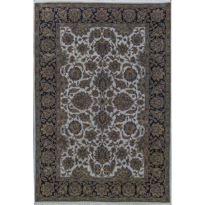 Tapis ivoire et noir noué à la main de haute qualité Trinity