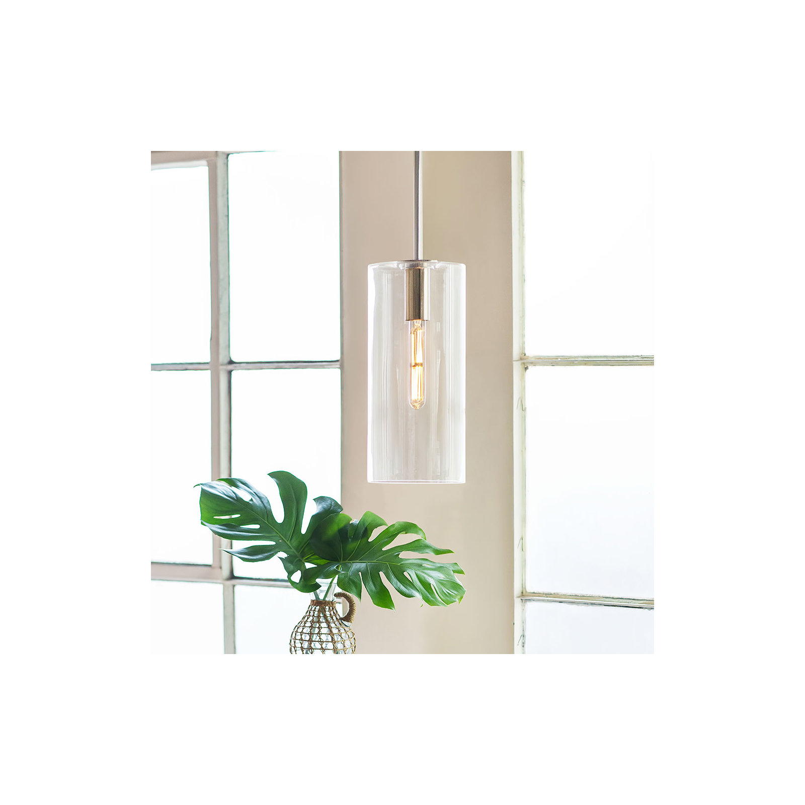 Keaz Single Light Glass Dimmable Pendant, Polished Nickel
