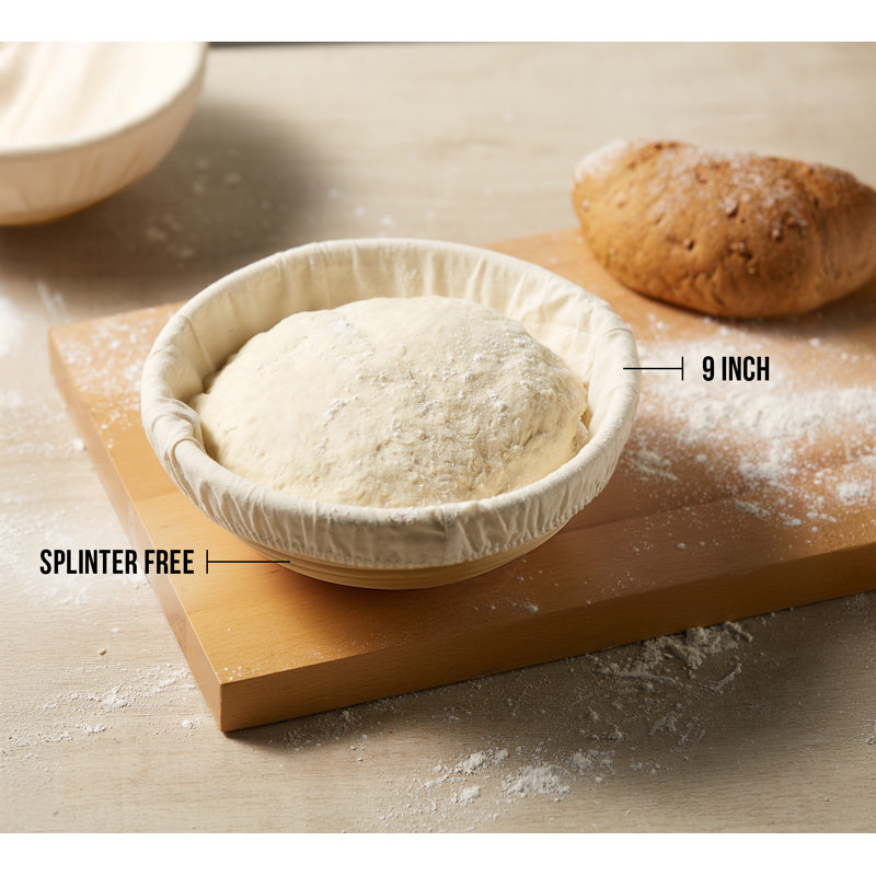 Kook 2-Piece 9-Inch Banneton Bread Proofing Basket Set with Linen Liners