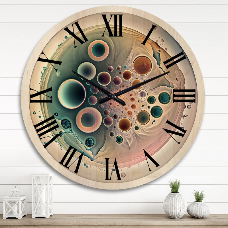 Horloge murale moderne surdimensionnée en bois doux Cymatics Mandala III, Très grand