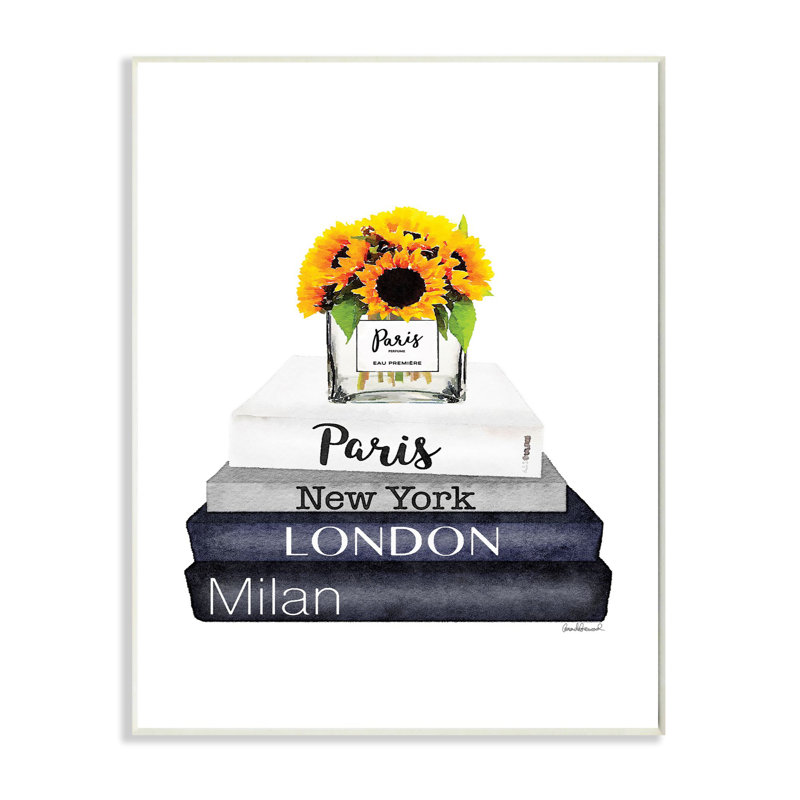 « mode motif jaune fleur bookstack blue », impression, Plaque murale, H 15 po x l 10 po x P 0,5 po