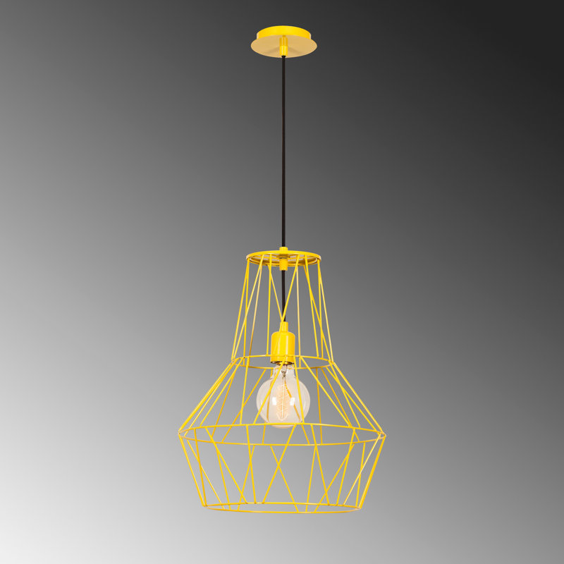 Lustre moderne jaune avec corps en métal, 14,6 po de diamètre x 53,9 po de hauteur | Hauteur réglable, douille E27 (40 W maximum) | Conception élégante de couleur unie pour les espaces de décoration intérieure, de salon et de salle à manger