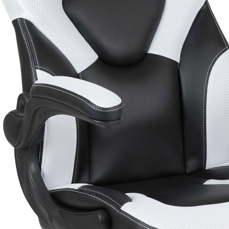 Ariquer High-Back Racing Style Gaming Chair with Headrest and Flip-Up Arms, White