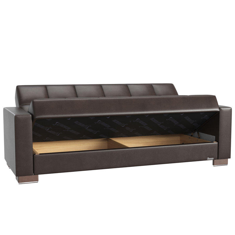 Canapé-lit rembourré convertible avec rangement, Brun
