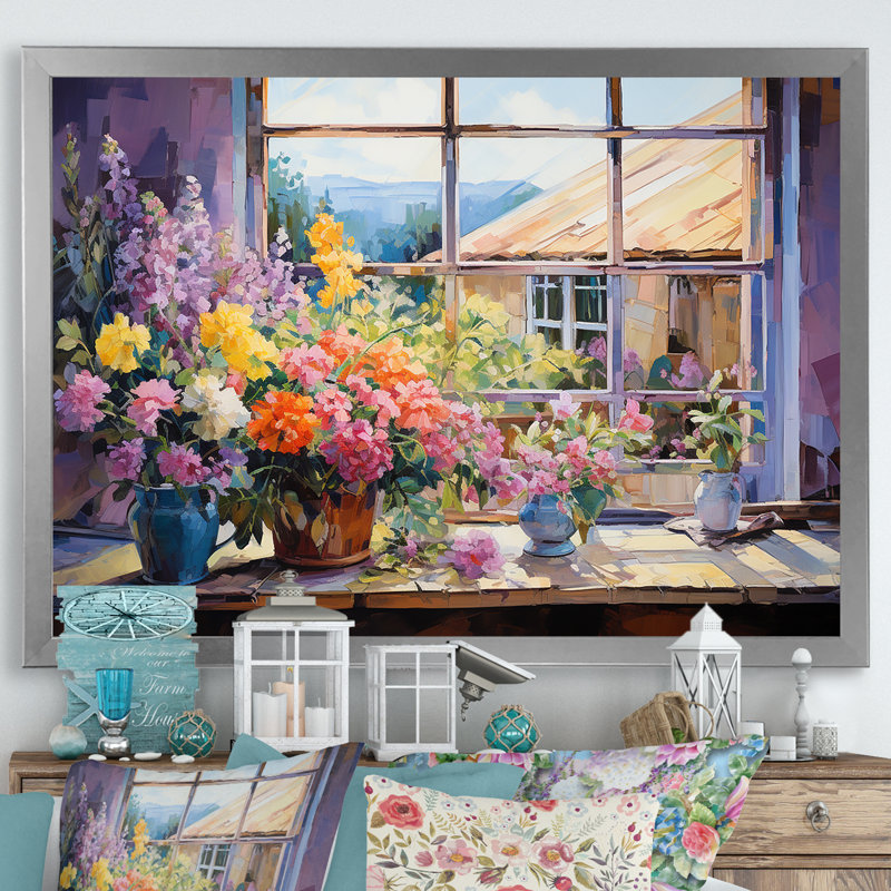 «Mauve Floral Ranch», art mural, Cadre de coin argenté fermé, H 16 po x l 32 po x P 1 po