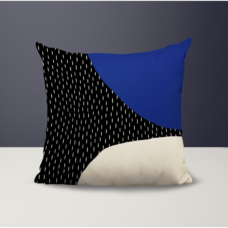 Coussin carré intérieur / extérieur pia, H 15 po x l 15 po, Bleu marine / noir / blanc cassé