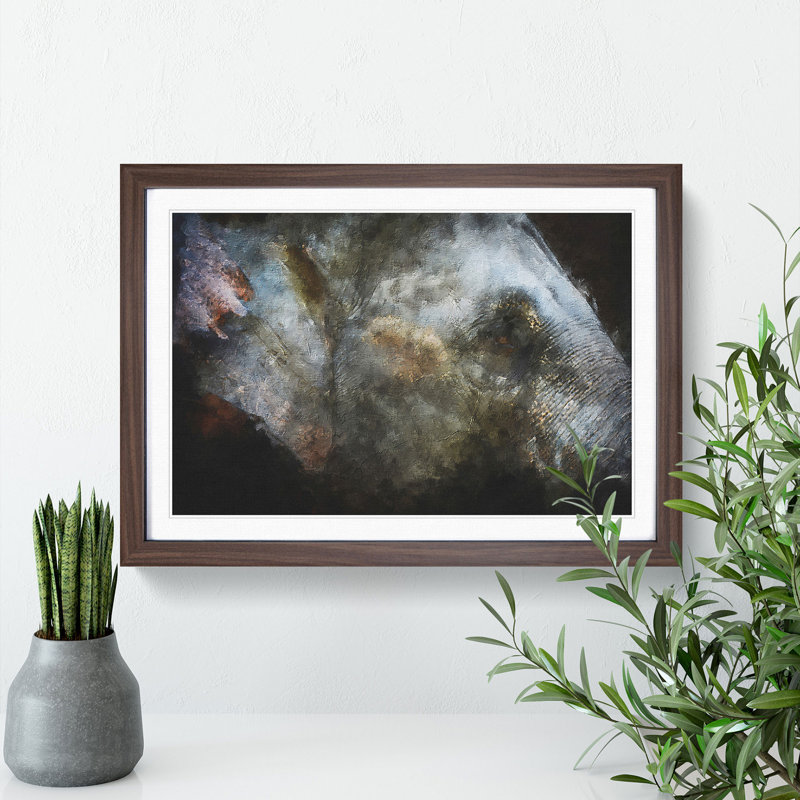 Colourful Elephant - Picture Frame Painting Print, Walnut Framed, 33cm H x 45cm W x 2cm D