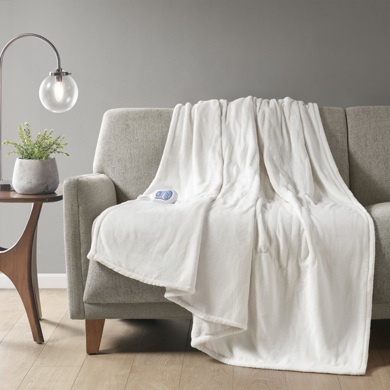 60" x 70" Ivory Plush Electric Heated Blanket