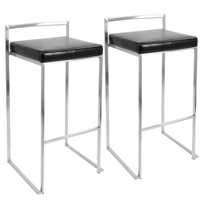 Black Faux Leather Stackable Barstools - Set Of 2 | Gift Idea