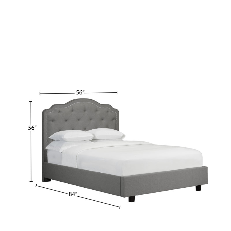 Lit plateforme en tissu d’ameublement Stoltz, Double, Lin - Gris anthracite