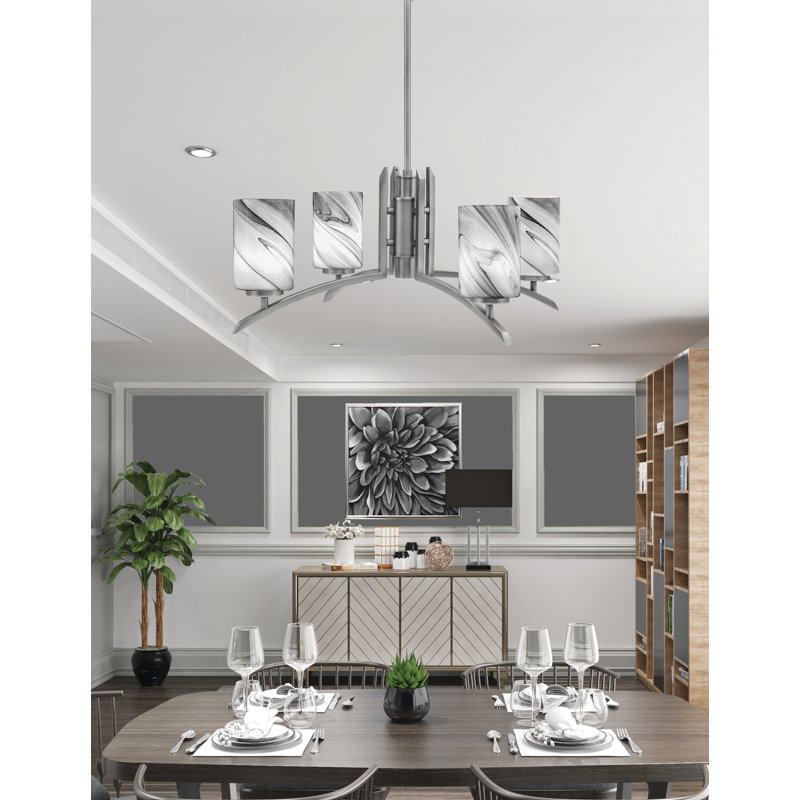 Lustre lumineux avec verre tourbillon onyx 4 po, H 58,25 po x l 26 po x P 26 po, Graphite, 4