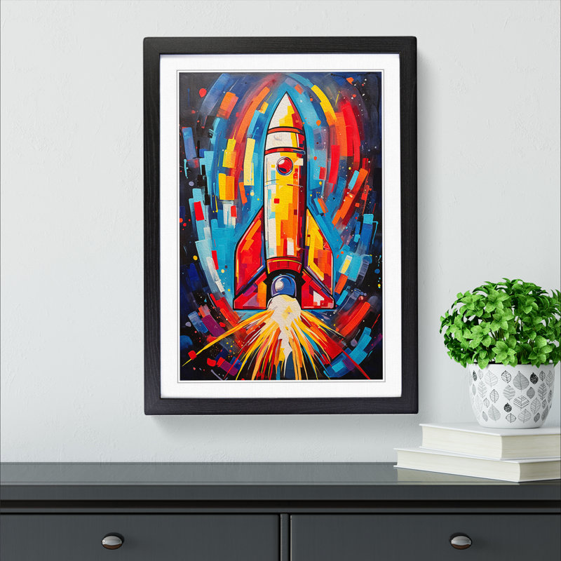 Rocket Abstract No.2 - Single Picture Frame Print on Wood, Black, 46cm H x 34cm W x 2cm D