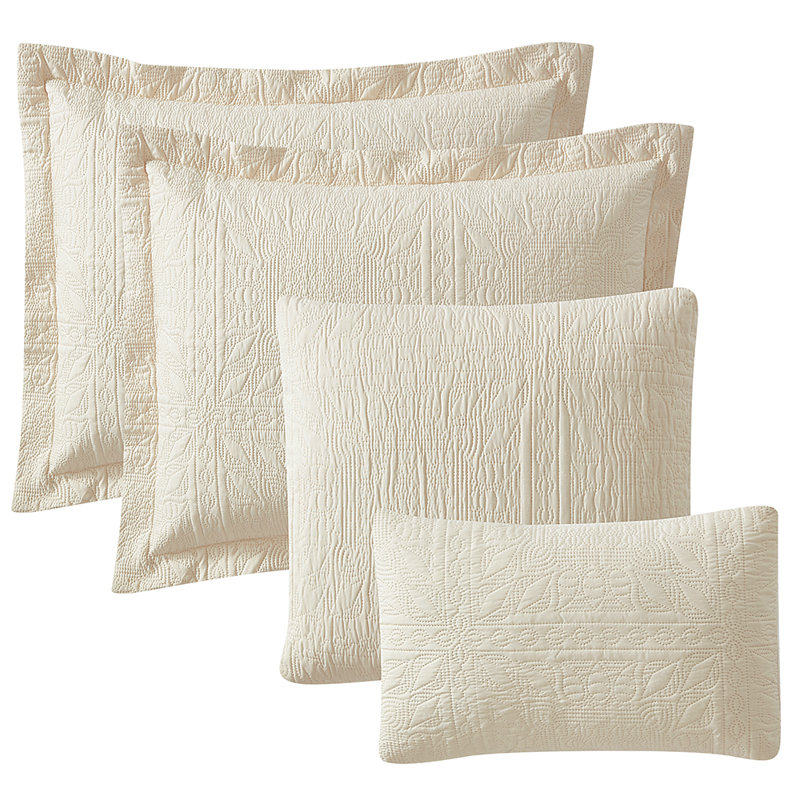 Grid Weave Premium Microfiber Reversible Quilt Set, Beige Cream, Queen Quilt + 4 Shams