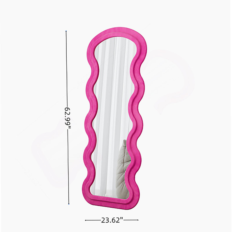 Flannel Full Length Wave Floor Mirror with Stand for Bedroom living room Hanging or Against The Wall, Rose