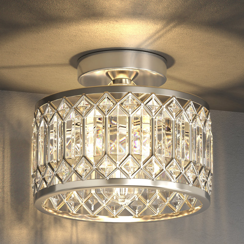1 - Light Drum Semi Flush Mount Ceiling Light, Nickel