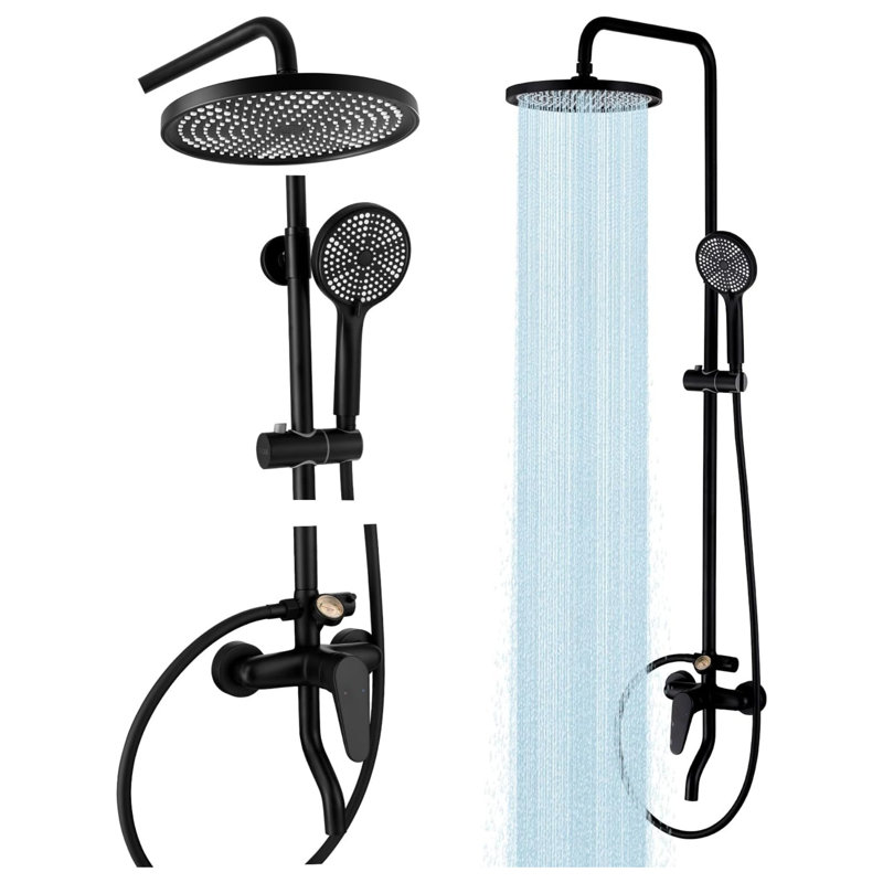 Ensemble de douche d'extérieur, ensemble de baignoire et de pluie 3 fonctions, tête réglable de 10 po