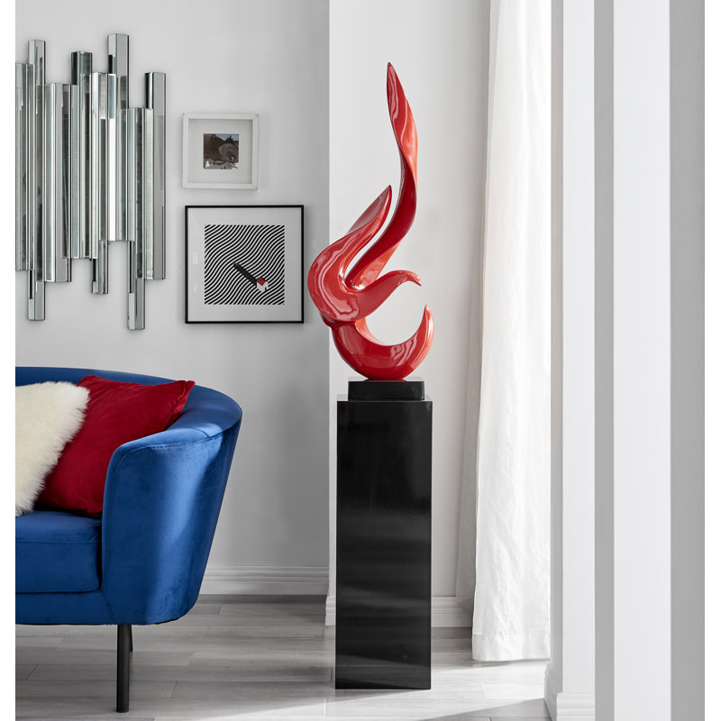 Sculpture de plancher en résine faite à la main avec base Aj Flame, Rouge / noir