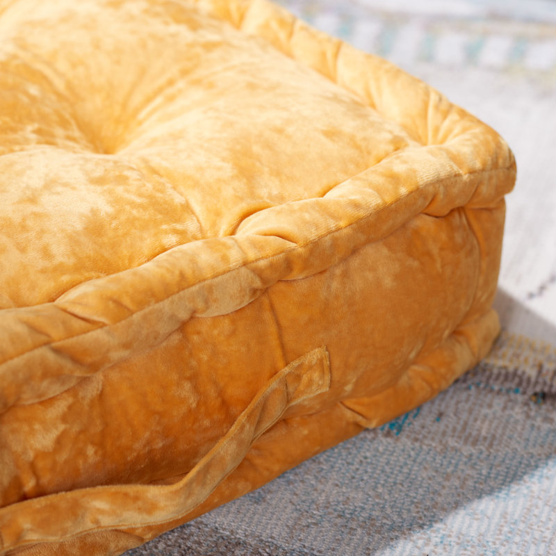 Belia Yellow Velvet Square Floor Pillow with Handle