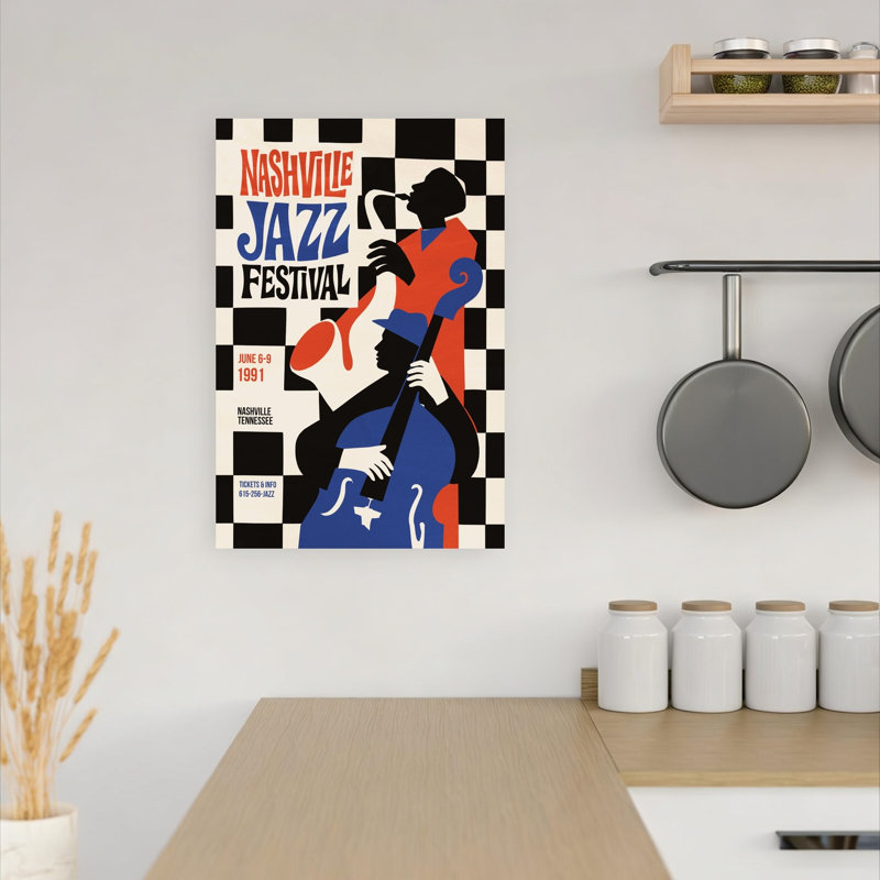 Jazz Festival Musicians Bold Colorful Retro Architecture Wall Art Print by Patryk Krygowski - Wrapped Canvas Print
